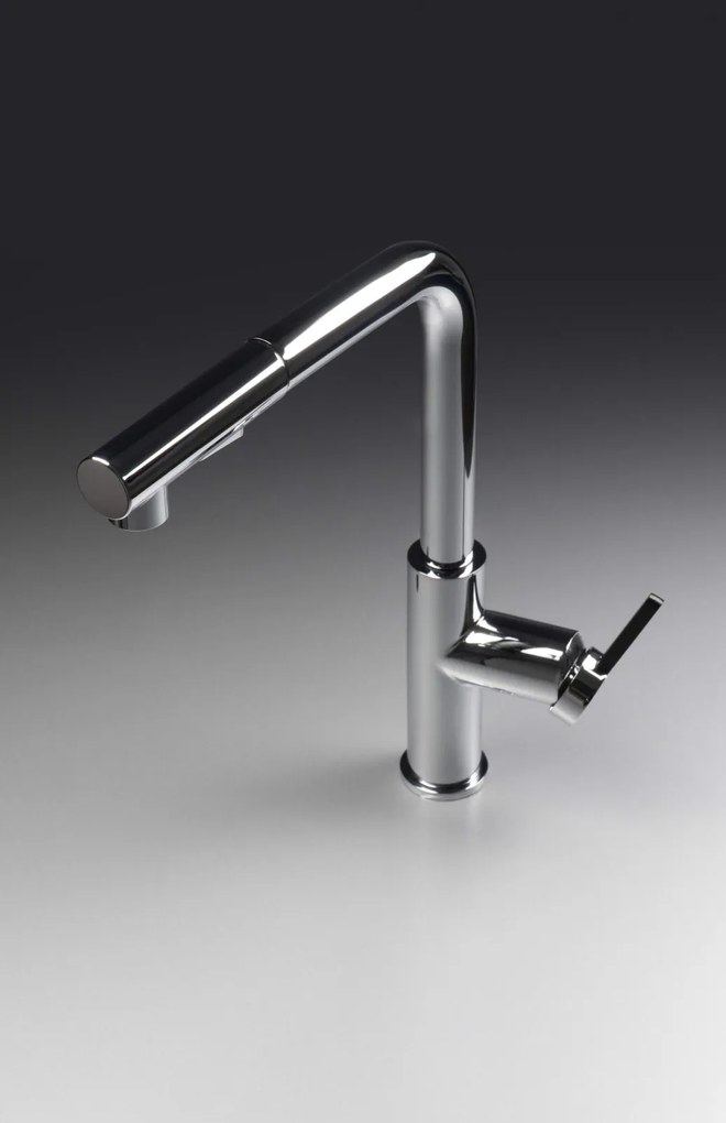 Baterie pentru chiuveta bucatarie, crom, cap mixer, 2 tipuri de jet, dus extractabil, Deante Momi Crom