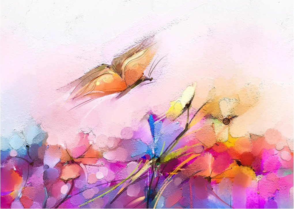 Tablou - Fluture asupra florilor, abstracție (70x50 cm)