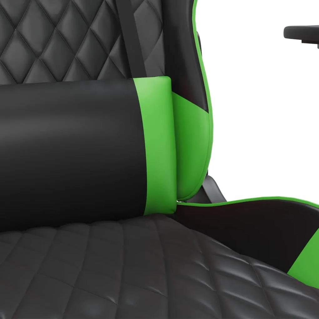 Scaun de gaming cu suport picioare negru verde, piele ecologica