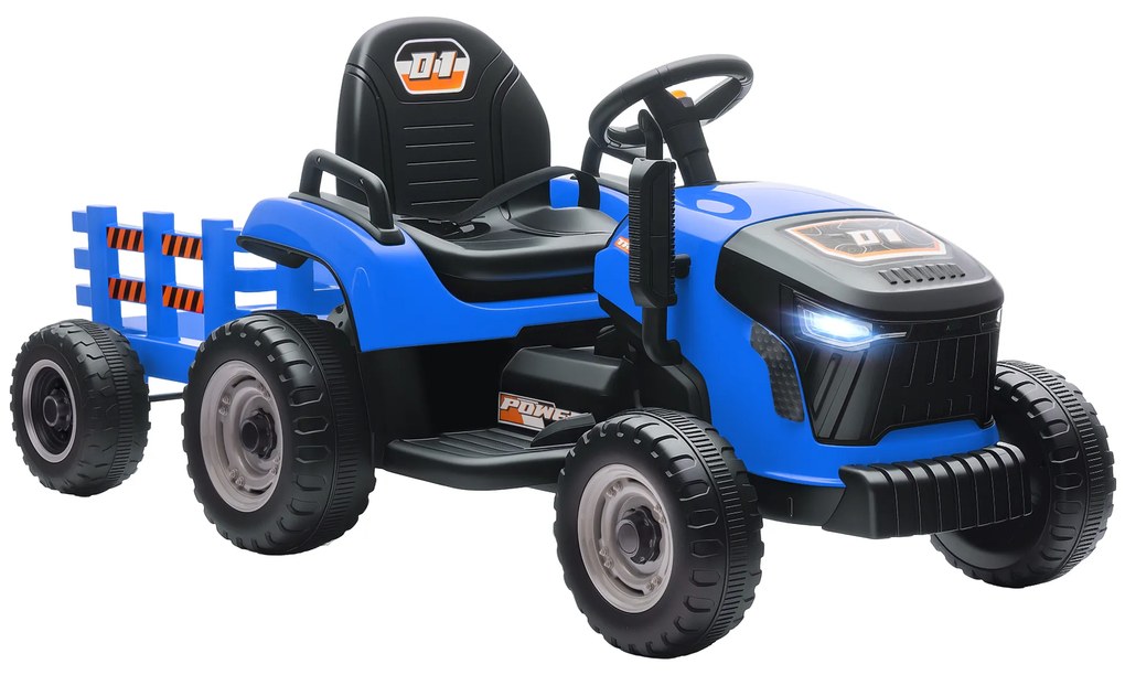 AIYAPLAY Tractor electric pentru copii cu remorcă detașabilă, mașină electrică pentru copii, telecomandă 2,4G, 139x58x55cm, albastru | Aosom Romania