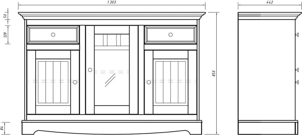 Comodă lemn masiv nuc Linea Alb-, 130 × 45 × 85 cm