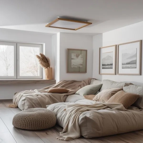 Plafonieră LED dimabilă Brilagi SLIMFRAME WOOD LED/58W/230V 64x64 cm + telecomandă