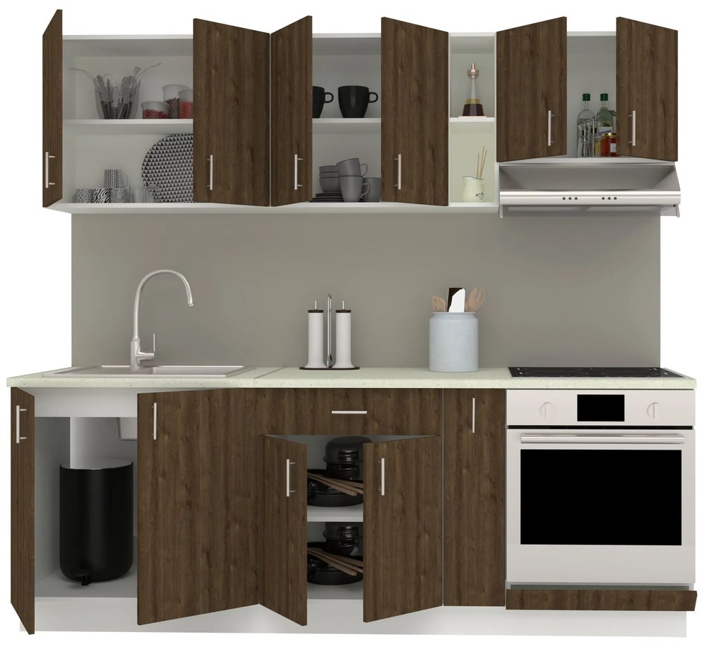 Set haaus V14, Stejar Bronz/Alb, Blat Thermo 28 mm, L 220 cm