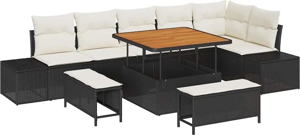 vidaXL Set de canapele pentru grădină cu pernă 9 pcs Negru Rattan poli