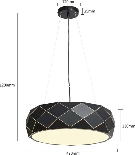 Lustră pe cablu REUS, 3x E27, 40W, 230V, Ø 47 cm, negru