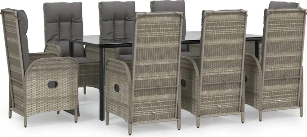 vidaXL Set mobilier de grădină cu perne, 9 piese, negru/gri, poliratan