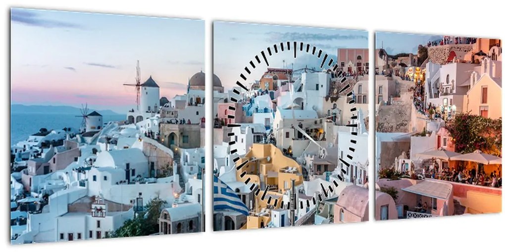 Tablou - Amurg în Santorini (cu ceas) (90x30 cm)