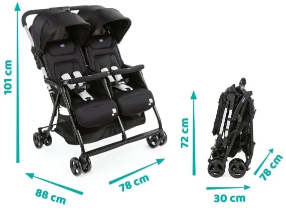 Cărucior de copii pentru gemeni Chicco OHLALA TWIN Black Night negru