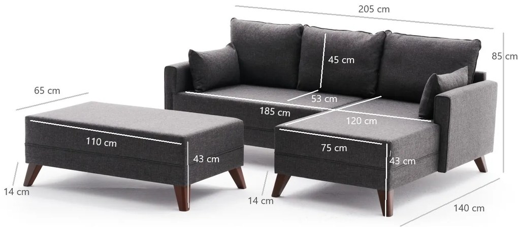 Canapea extensibilă Bellina (antracit) (D). 1063017