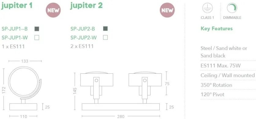Plafoniera cu 2 spoturi directionabile Jupiter 2, alb