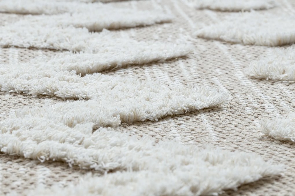Covor ECO SISAL MOROC 22319 romburi boho franjuri - structural bej / cremă