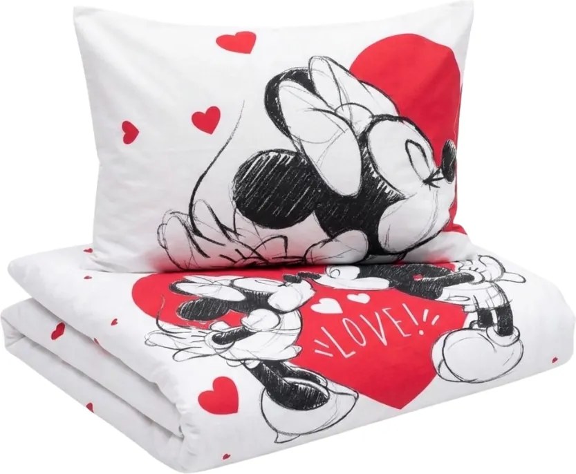 Lenjerie de pat din bumbac pentru copii MICKEY & MINNIE LOVE alb Dimensiune lenjerie de pat: 70 x 90 cm | 140 x 200 cm