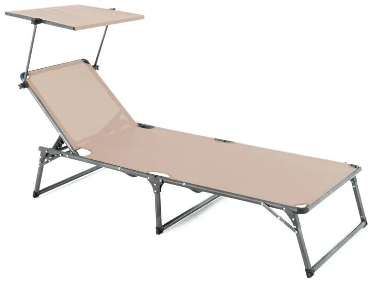 Șezlong pliant DIVERO cu acoperiș, XXL, bej