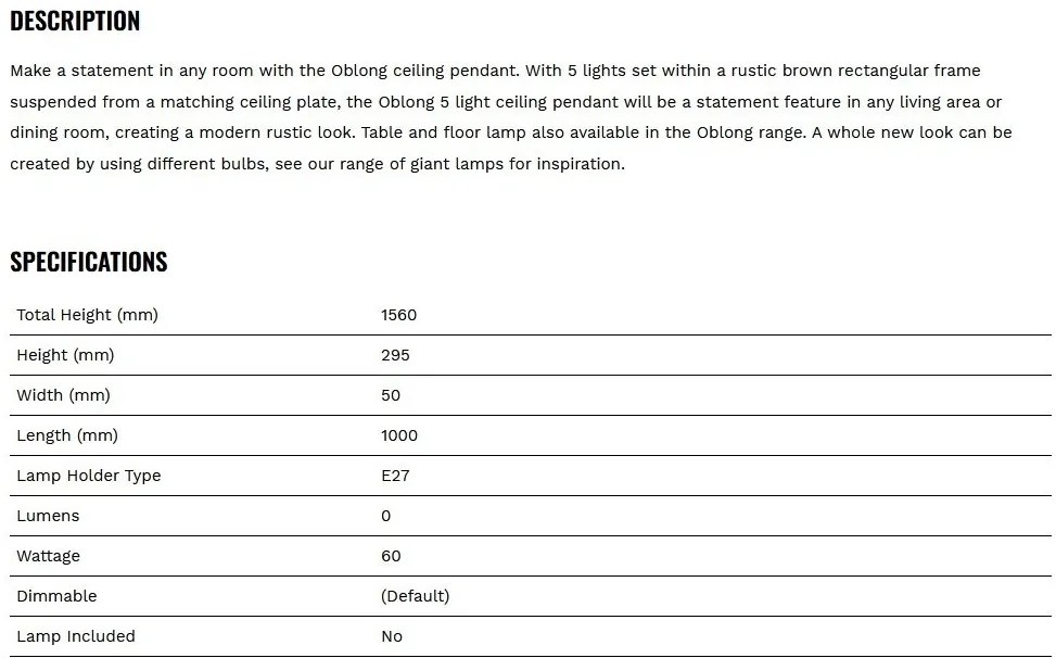 Lustra rustica cu 5 surse de lumina Oblong
