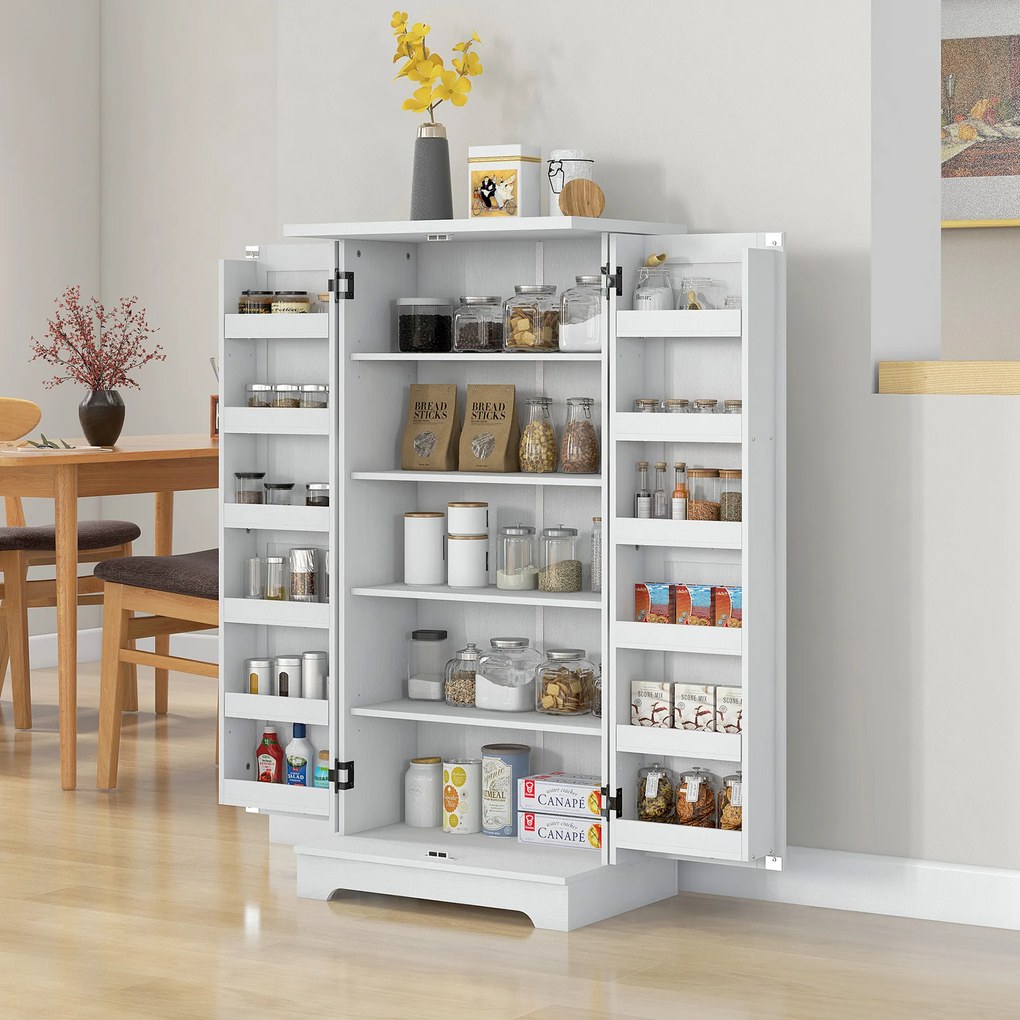 HOMCOM Bufet bucătărie dulap de bucătărie 5 niveluri cu uși și rafturi reglabile 60l x 40P x 120H cm aspect lemn crem | Aosom Romania