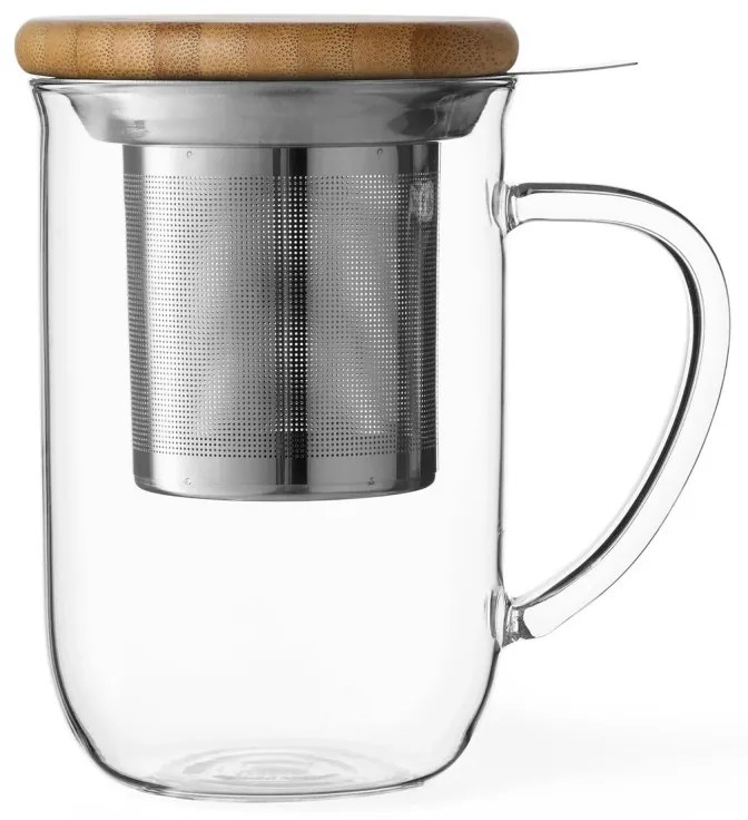 Cana pentru ceai cu infizor si capac Viva Scandinavia MINIMA BALANCE V71400, 500 ml, Sticlа, Bambus, Transparent/Мaro