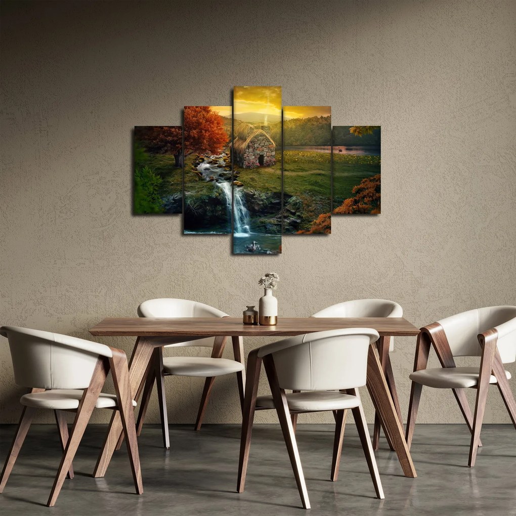 Tablou cu căbănuță în peisaj de poveste (150x105 cm)