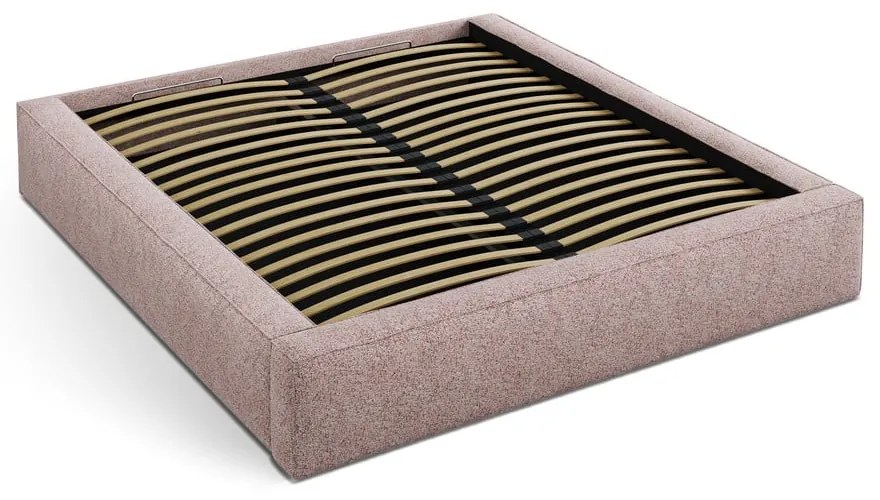 Pat matrimonial roz deschis tapițat cu spațiu de depozitare cu somieră 140x200 cm Simon – Micadoni