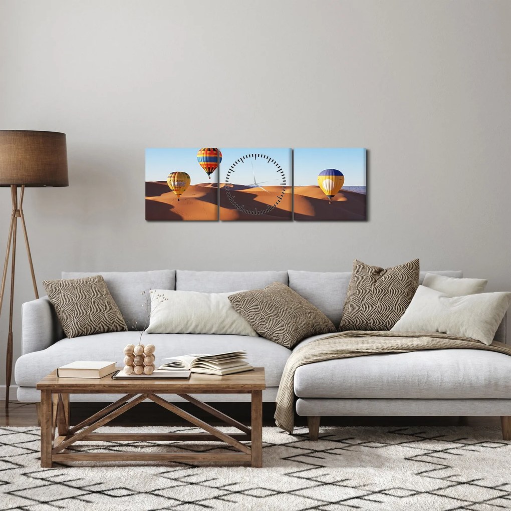 Tablou - baloane zburătoare în deșert (cu ceas) (90x30 cm)
