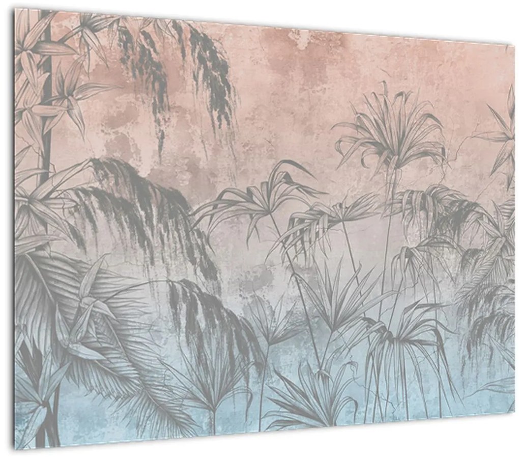 Tablou pe sticlă - Plante tropicale pe perete (70x50 cm)