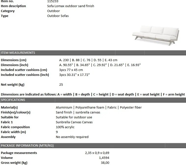 Canapea design elegant LUX Lomax, sand 115233 HZ