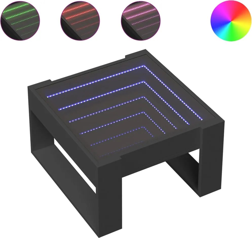 vidaXL Măsuță de cafea cu LED infinity, negru, 50x53x30 cm