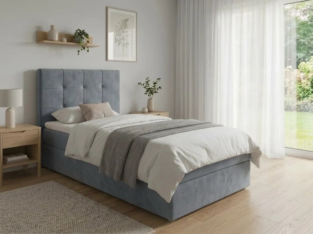 Pat tapițat boxspring DIRELIS TRINITY 90x200 cm gri Saltea: Saltea cu arcuri Bonell