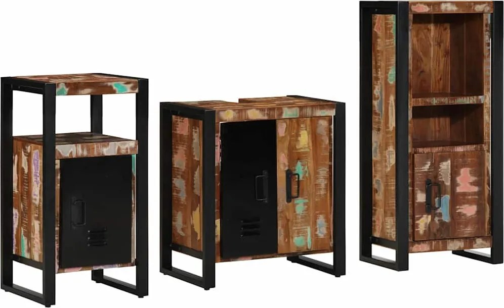 vidaXL Set de mobilier pentru baie cu raft 3 pcs Lemn recuperat masiv