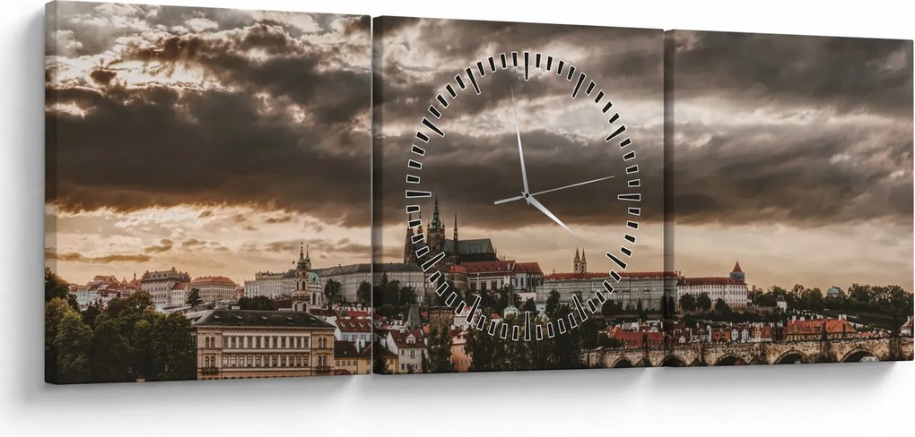 Tablou - Praga înnorită (cu ceas) (90x30 cm)
