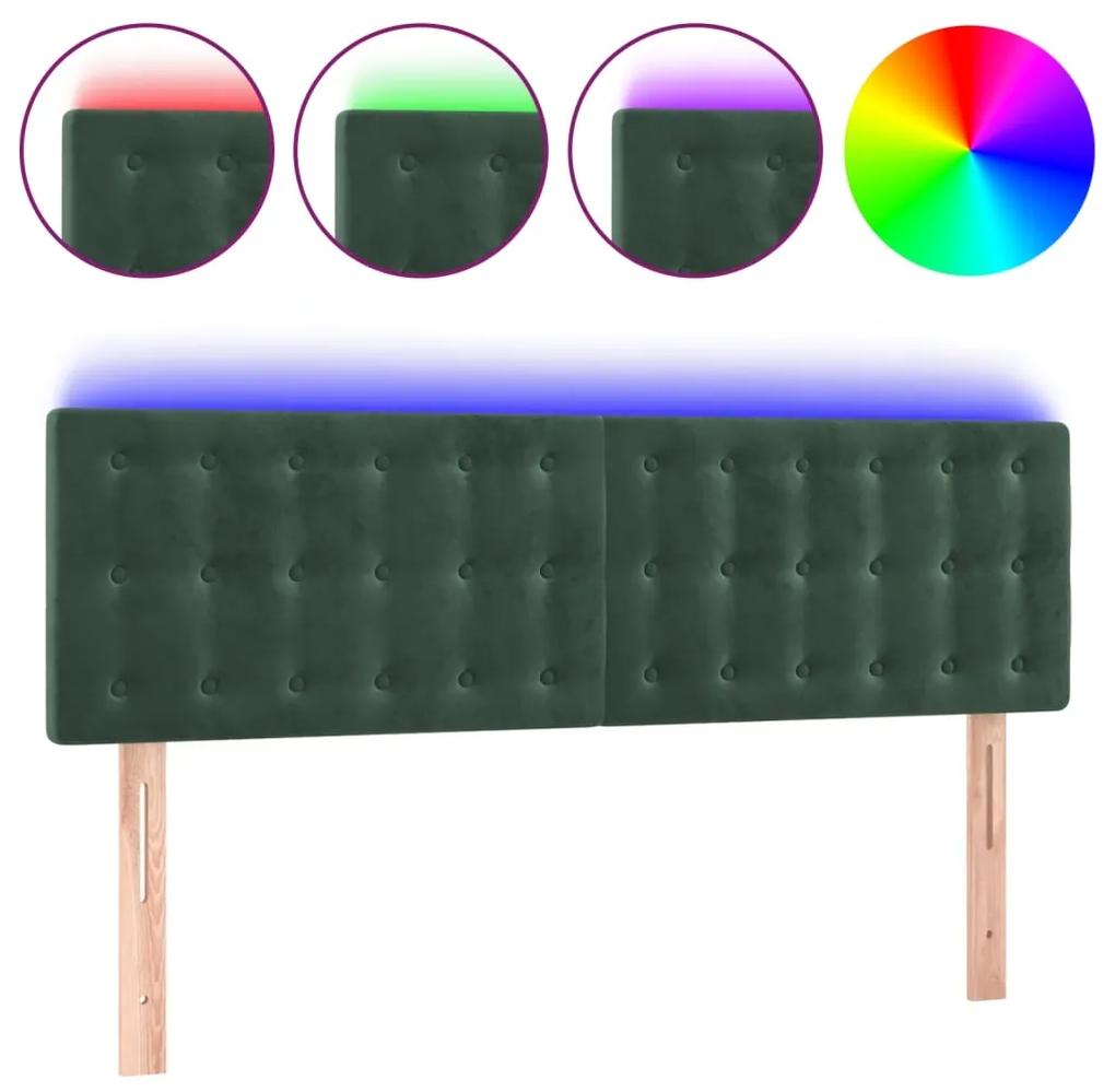 3122097 vidaXL Tăblie de pat cu LED, verde închis, 144x5x78/88 cm, catifea