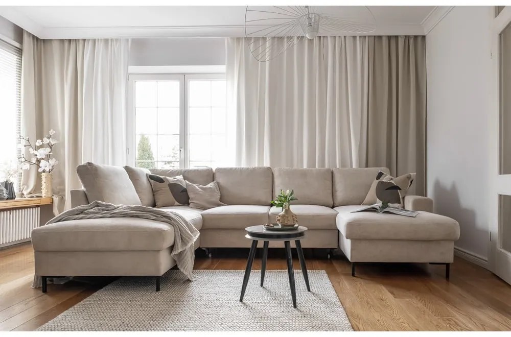 Colțar bej extensibil cu tapițerie din catifea reiată (cu colț pe partea stângă ) Lofty Lilly – Miuform