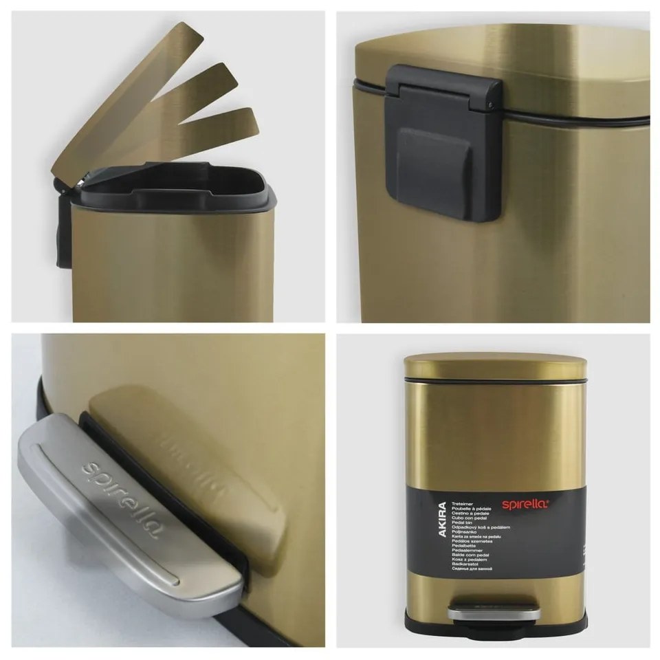Coș de gunoi auriu mat cu pedală din oțel 5 l Akira – Spirella