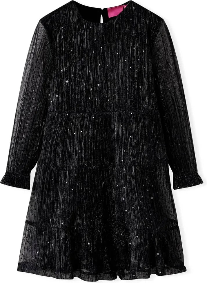 vidaXL Rochie pentru copii cu mâneci lungi, negru, 92