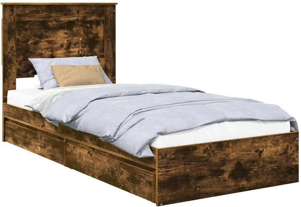 vidaXL Pat cu storage Stejar fumuriu 75 x 190 cm Lemn compozit