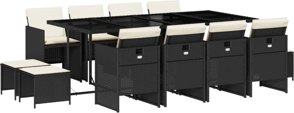 vidaXL Set mobilier de grădină cu perne, 13 piese, negru, poliratan