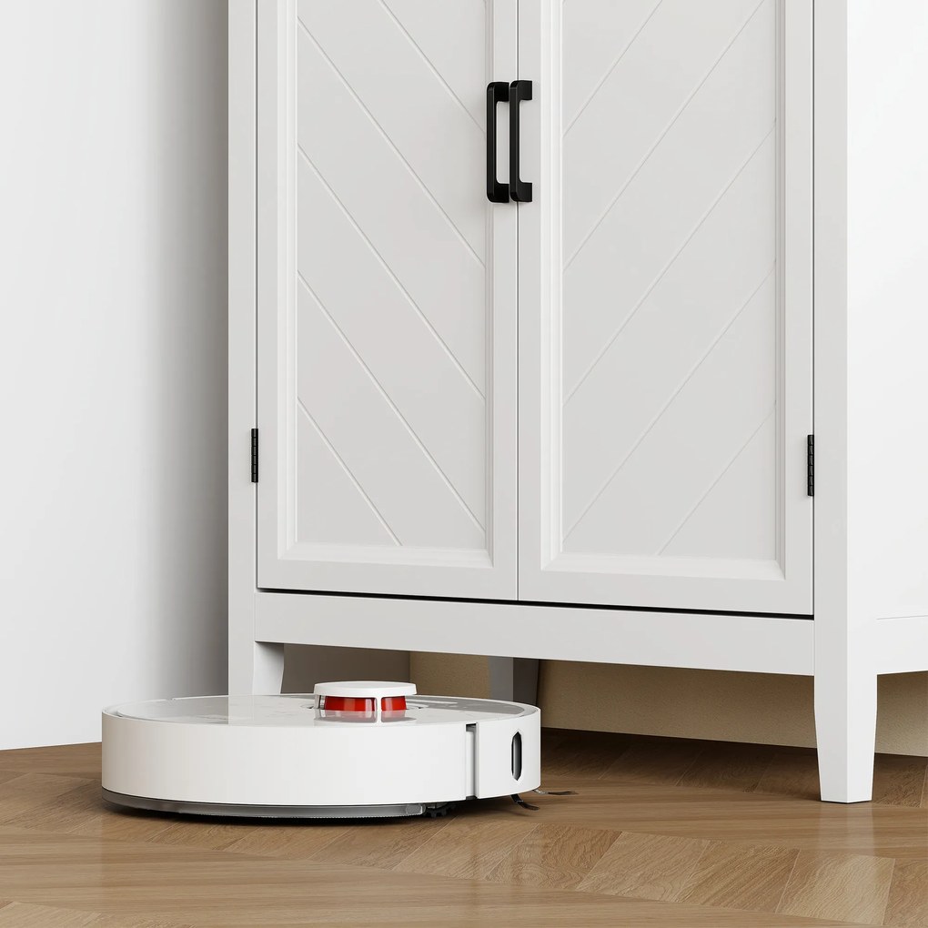 HOMCOM Bufet înalt bucătărie 6 nivele, dulap de bucătărie, 4 uși cu model chevron și 4 rafturi reglabile, 76x40x178,5cm, alb | Aosom Romania