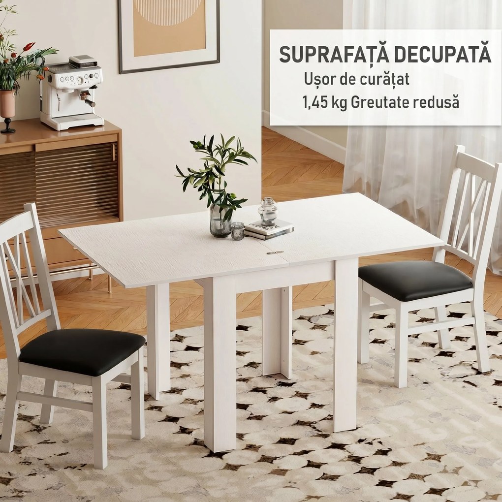 HOMCOM Masă de Dining Extensibilă pentru 4-6 Persoane din PAL și Oțel, 140 x 80 x 77,5 cm, Alb cu Efect de Lemn | Aosom Romania