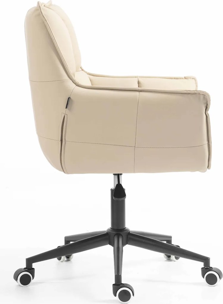 HR560K Scaun Crem Piele Ecologica Premium Soft cu Bază Neagră