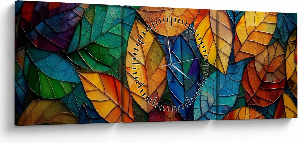Tablou - Mozaic din frunze (cu ceas) (90x30 cm)