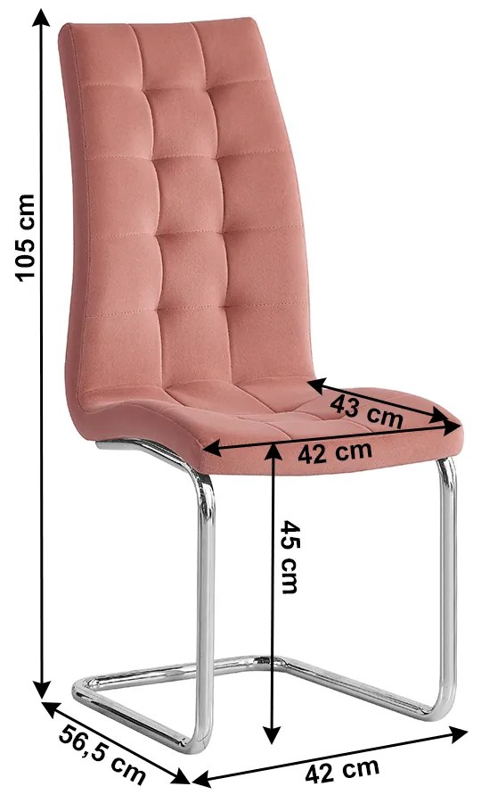 Scaun de masa, tesatura de catifea roz   crom, SALOMA NEW