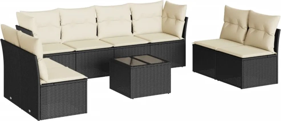 vidaXL Set mobilier de grădină cu perne, 9 piese, negru, poliratan