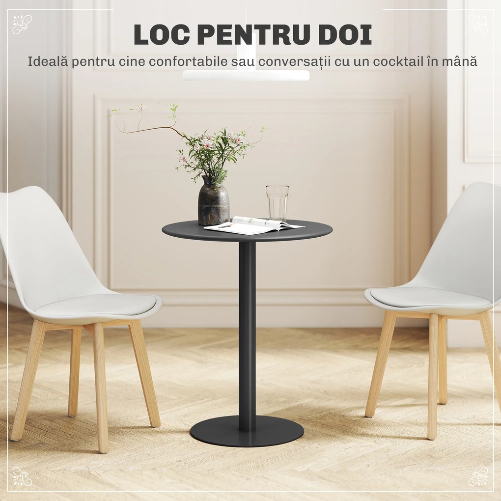 HOMCOM Masă de Dining Rotundă și Modernă pentru 2 Persoane din Oțel, Neagră | Aosom Romania