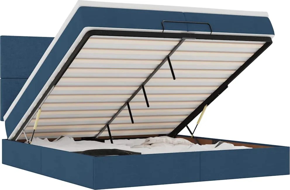 vidaXL Cadru de pat otoman cu saltele, țesătură albastră 200x200cm