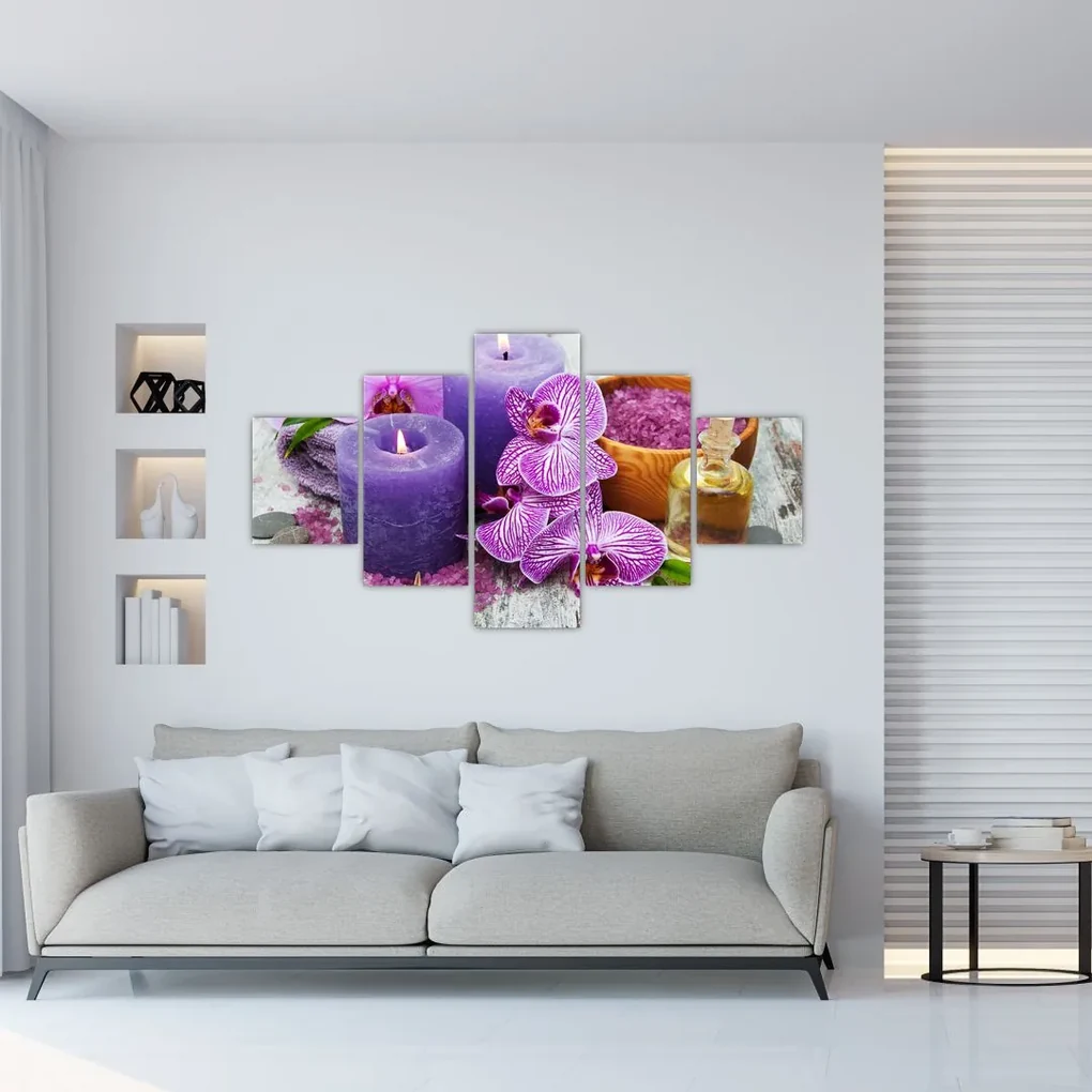 Tablou cu orhidee și lumănări (125x70 cm), în 40 de alte dimensiuni noi