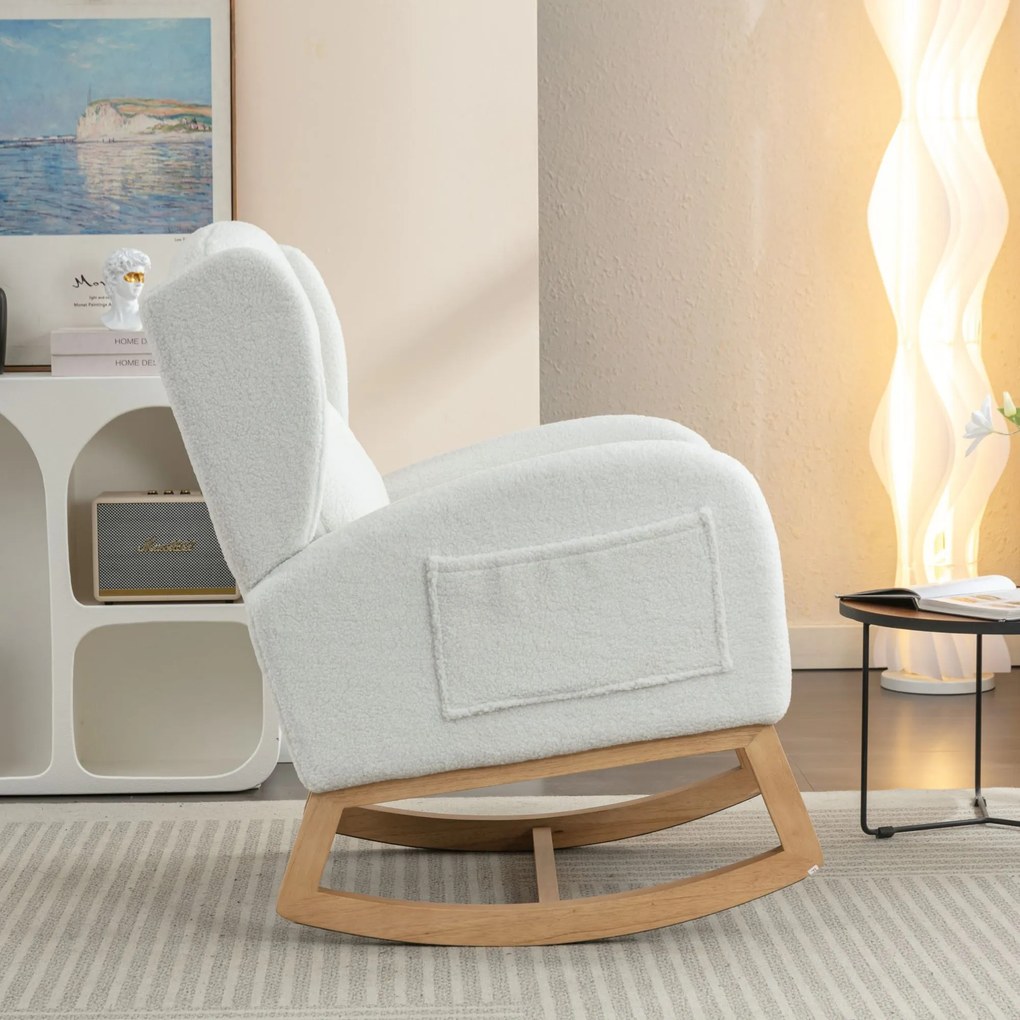 Scaun balansoar modern cu husă din material Teddy, Alb | Aosom Romania