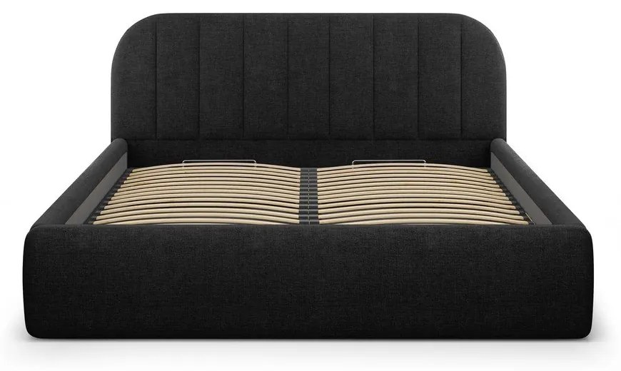 Pat matrimonial negru tapițat cu spațiu de depozitare cu somieră 180x200 cm Juno – Windsor &amp; Co Sofas
