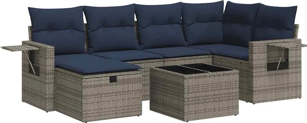 vidaXL Set canapele de grădină, 7 piese, cu perne, gri, poliratan