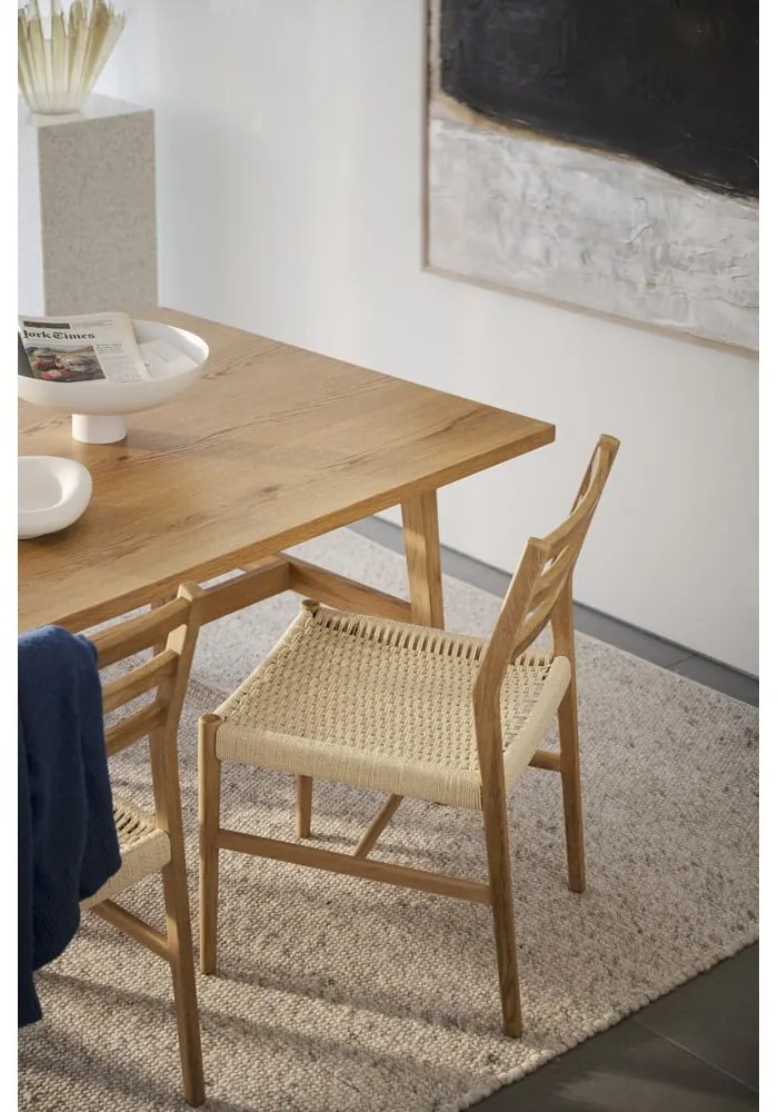 Masă de dining natural cu aspect de lemn de stejar 100x220 cm Plainfield – Rowico