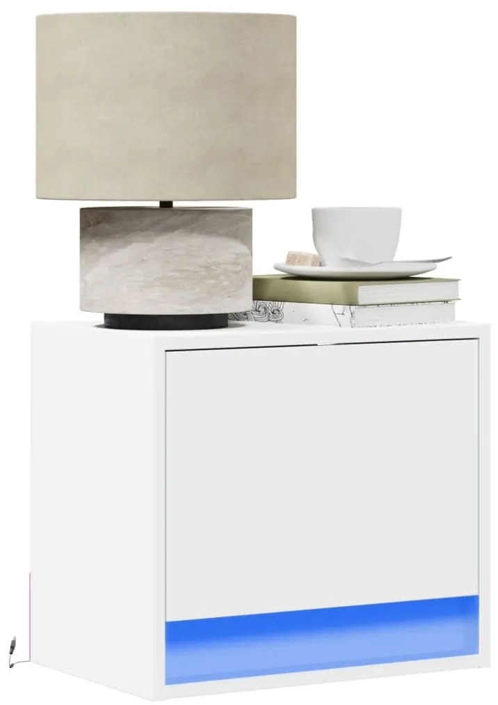 vidaXL Noptiere montate pe perete cu lumini LED, 2 buc., alb