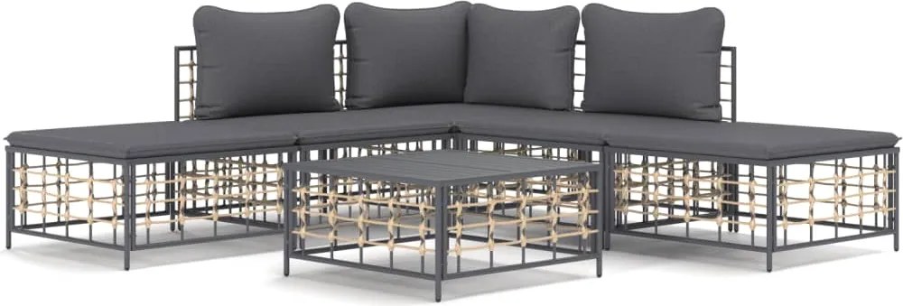 vidaXL Set șezlonguri de grădină 6 piese cu perne, antracit, poliratan